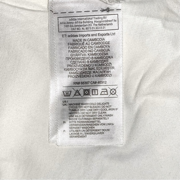 Adidas 3 Stripe Men’s White Logo Tee with Grey/Black Angled Stripe Medium - Picture 5 of 6